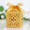 Cross Hollow Candy Paper Gift Boxes, For Wedding Party Supplies, Square with Ribbon, Gold, 5x5x8cm