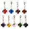 Pandahall 36Pcs 9 Colors Cross Glass Pendant Decoration, Brass Lobster Claw Clasps Charms, Clip-on Charms, for Keychain, Purse, Backpack Ornament, Mixed Color, 36mm, 4pcs/color