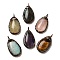 Natural Mixed Gemstone Pendants, Red Copper Tone Brass Teardrop Charms, 38x20.5x7.5~8mm, Hole: 5mm