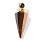 Natural Tiger Eye Faceted Cone Openable Perfume Bottle Big Pendants, with 304 Stainless Steel Findings, Golden, 49.5~51.5x18.5x18.5mm, Hole: 1.8mm