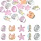 25Pcs 5 Style Ocean Themed Transparent Glass Beads Sets, Mixed Shapes, Pink, 12~15x8~15x5~9mm, Hole: 1mm, 5pcs/style