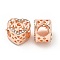 Rack Plating Alloy Rhinestone European Beads, Large Hole Beads, Heart with Word Mom, Rose Gold, 11x11.5x8.5mm, Hole: 5mm