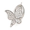 Brass Micro Pave Clear Cubic Zirconia Fold Over Clasps, Butterfly, Platinum, 26.5mm