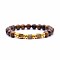 8mm Round Natural Tiger Eye Beaded Stretch Bracelets, Jet Rhinestone Cube Bracelets for Women, Golden