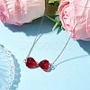 FireBrick Bowknot Glass Pendant Necklaces NJEW-TA00151-2