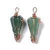 Natural Green Aventurine Copper Wire Wrapped Big Pendants G-B073-02RG-02-1