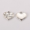 Wedding Theme Antique Silver Tone Tibetan Style Heart with Maid of Honor Rhinestone Charms TIBEP-N005-05B-1
