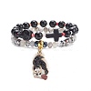 2Pcs 2 Style Halloween Alloy Enamel Charm Bracelets Set with Skull Cross BJEW-JB08006-5