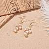 Natural Shell & Rose Quartz Braided Cross Dangle Earrings EJEW-JE04954-03-3