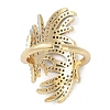 Leaf Brass Micro Pave Clear Cubic Zirconia Open Cuff Ring for Women RJEW-Q819-04G-3