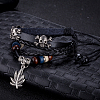 Adjustable Casual Unisex Zinc Alloy Pot Leaf and Leather Multi-strand Bracelets BJEW-BB15609-2