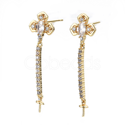 Brass Micro Pave Clear Cubic Zirconia Earring Findings KK-S356-306-NF-1