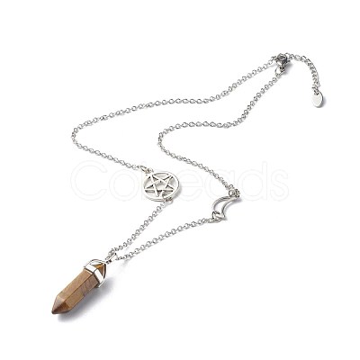 Bullet Faceted Natural Tiger Eye Pendant Necklace NJEW-JN03601-02-1