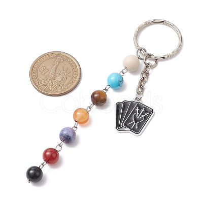 Iron Enamel with Natural Black Onyx & Fossil & Carnelian & Tiger Eye & Fire Crackle Agate Keychain KEYC-JKC00852-1