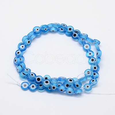 Handmade Evil Eye Lampwork Flat Round Bead Strands LAMP-L058-12mm-09-1