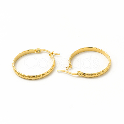 201 Stainless Steel Grooved Hoop Earrings with 304 Stainless Steel Pins for Women EJEW-M214-06D-G-1