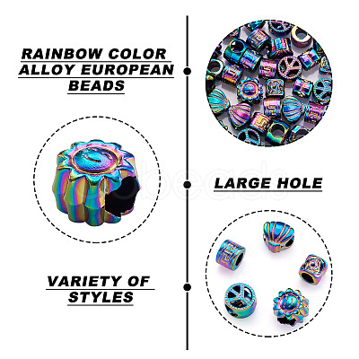 Fashewelry 50Pcs 5 Style Rainbow Color Alloy European Beads FIND-FW0001-32-NR-1