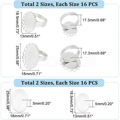 Unicraftale DIY Oval Glass Finger Ring Making Kit STAS-UN0032-80-1