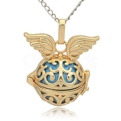 Golden Tone Brass Hollow Round Cage Pendants KK-J233-01G-1