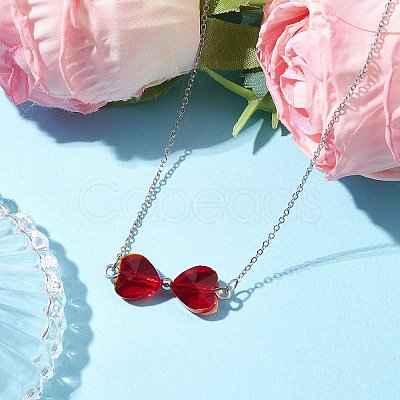 FireBrick Bowknot Glass Pendant Necklaces NJEW-TA00151-1