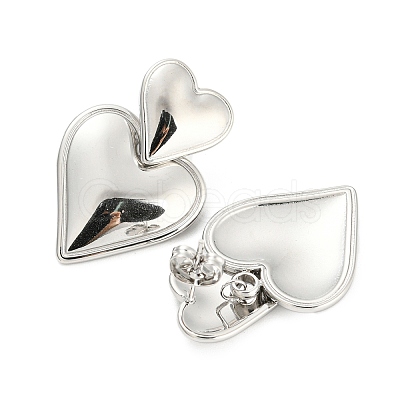 Non-Tarnish 304 Stainless Steel Double Heart Dangle Stud Earrings for Women EJEW-D076-01A-P-1