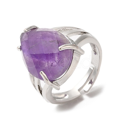 Natural Amethyst Teardrop Adjustable Rings RJEW-K241-03P-15-1