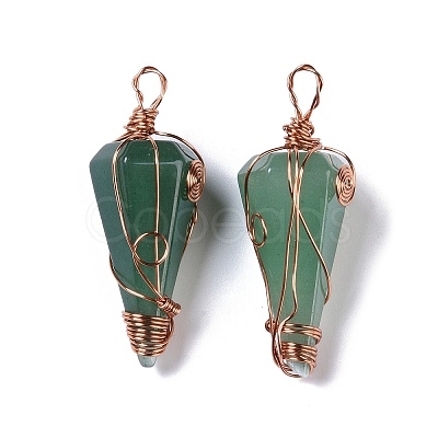 Natural Green Aventurine Copper Wire Wrapped Big Pendants G-B073-02RG-02-1