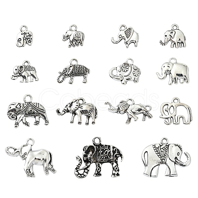 60Pcs 15 Styles Tibetan Style Alloy Elephant Pendants TIBEP-YW0001-83-1