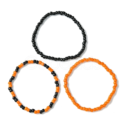 3Pcs 3 Styles Round Glass Seed Beaded Stretch Bracelet Sets BJEW-JB10749-02-1