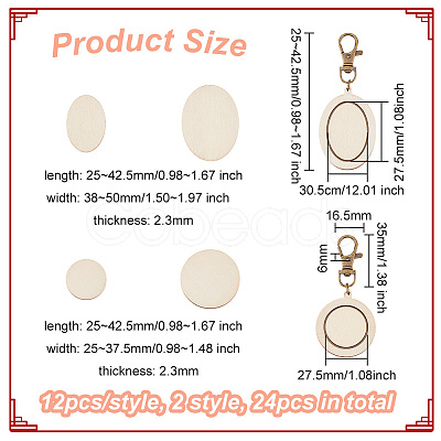 12Pcs 2 Style Oval/Round Wood Pendant Cabochon Settings Pendant Decorations KEYC-AB00025-1