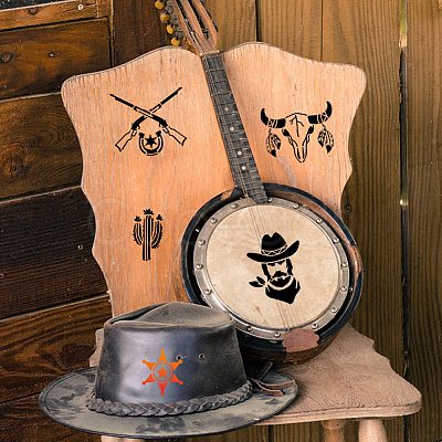 MAYJOYDIY US 1 Set Western Cowboy Theme PET Hollow Out Drawing Painting Stencils DIY-MA0003-39-1