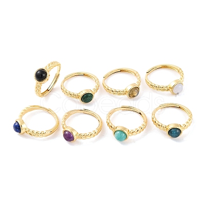 Round Natural Mixed Stone Adjustable Rings RJEW-Q817-03G-1