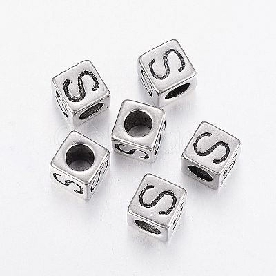 304 Stainless Steel Large Hole Letter European Beads STAS-H428-01AS-S-1