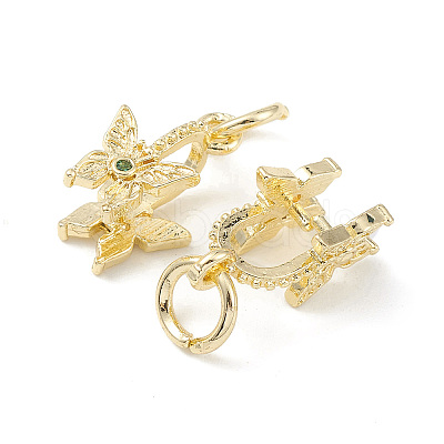 Rack Plating Brass Pave Cubic Zirconia Butterfly Ice Pick Pinch Bails KK-G464-06LG-1