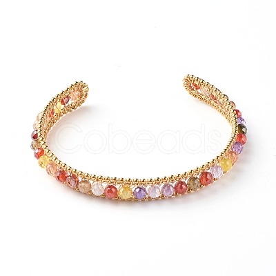 Colorful Cubic Zirconia Beads Cuff Bangle for Girl Women BJEW-JB06609-1