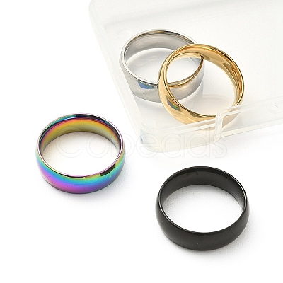 4Pcs 4 Colors 201 Stainless Steel Plain Band Rings Set for Women RJEW-YW0001-04-1