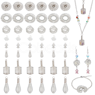 PandaHall Elite 40Pcs 5 Style Hollow Iron & 24Pcs 3 Style Alloy Wire Bead Cage Pendants FIND-PH0004-72-1