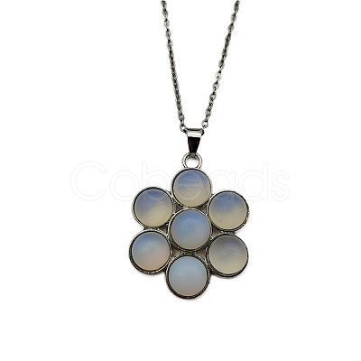 Natural Agate Crystal Flower Pendant Necklaces FO7861-7-1