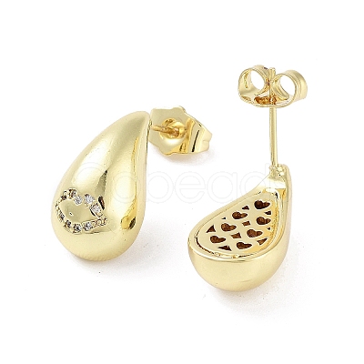 Teardrop Rack Plating Brass Cubic Zirconia Stud Earrings for Women EJEW-B047-02G-11-1