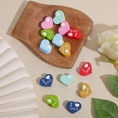 CHGCRAFT 14Pcs 7 Colors Father's Day & Mother's Day Silicone Focal Beads FIND-CA0008-52-1