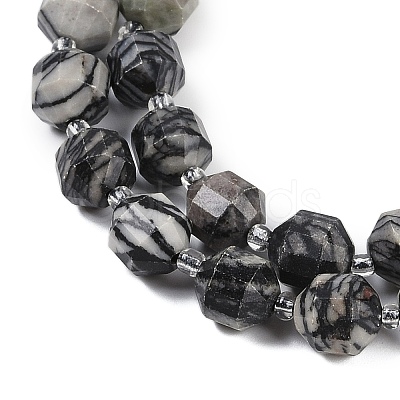 Natural Black Netstone Beads Strands G-O201B-143G-1