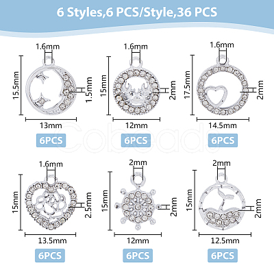 SUPERFINDINGS 36Pcs 6 Style Alloy Rhinestone Charms ALRI-FH0001-18-1