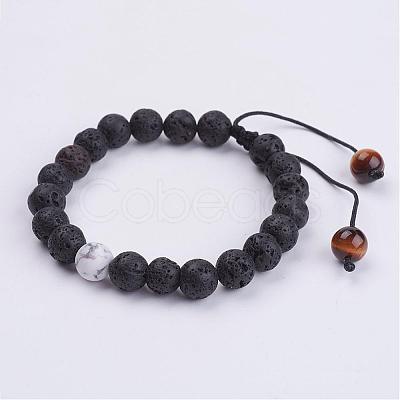 Natural Lava Rock & Howlite Round Beaded Bracelets for Men BJEW-JB02954-1