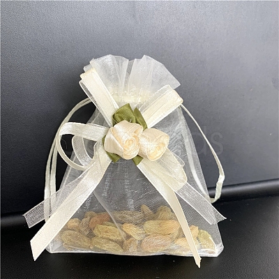 10Pcs Organza Gift Drawstring Bags with Rose PW-WGCF1DC-11-1