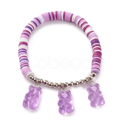 Polymer Clay Heishi Beads Stretch Charm Bracelets BJEW-JB05767-1