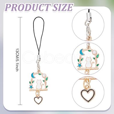 DELORIGIN 14Pcs 7 Style Alloy Enamel Arch with Cat Phone Charm Mobile Straps HJEW-DR0001-02-1