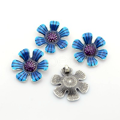 Antique Silver Plated Alloy Enamel Flower Pendants ENAM-N021-03-1