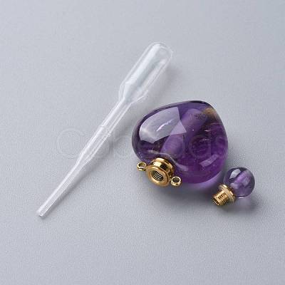 Natural Amethyst Openable Perfume Bottle Pendants G-K420-05-1