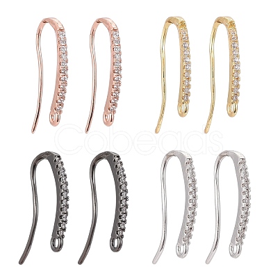 4 Pairs 4 Colors Brass Micro Pave Clear Cubic Zirconia Earring Hooks ZIRC-ZZ0001-01-1