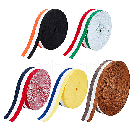   5 Styles Three Color Polyester Striped Ribbon OCOR-PH0002-72-1
